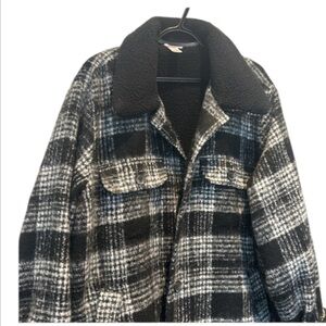 Joe Fresh Sherpa Teddy Fleece Black and White Checkered Shacket Coat Size 3X